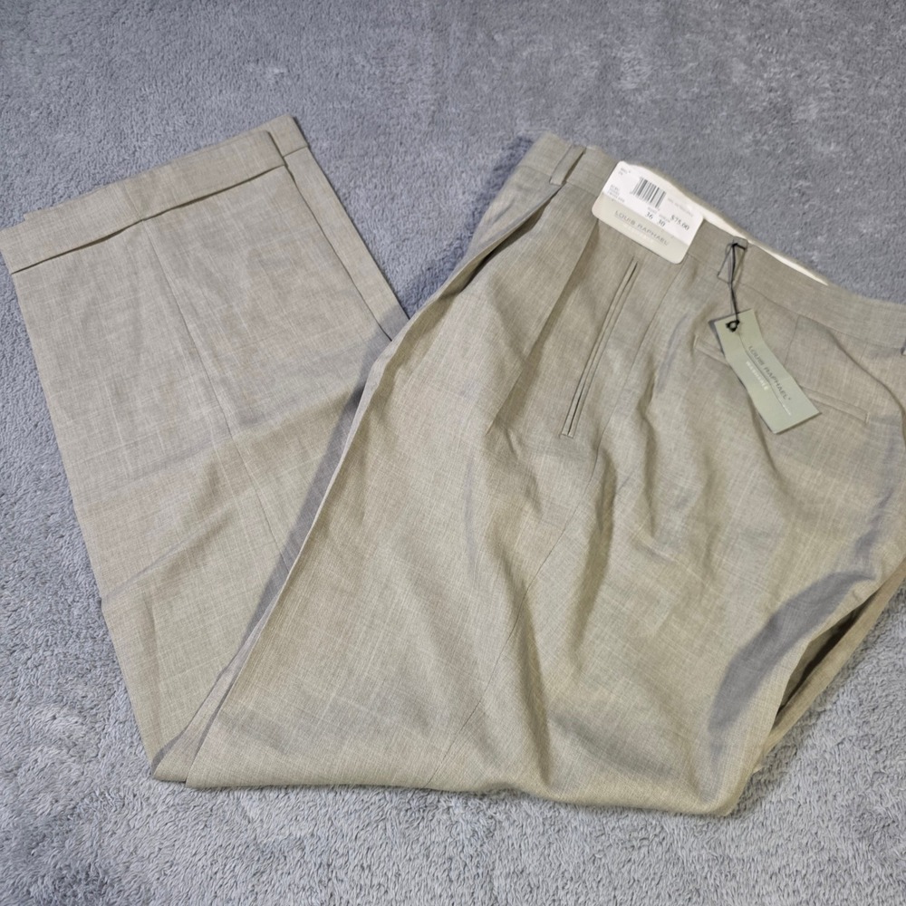 Louis Raphael Mens 36x30 Dress Pants Ecru Pleated Cuffed Washable 88912-276